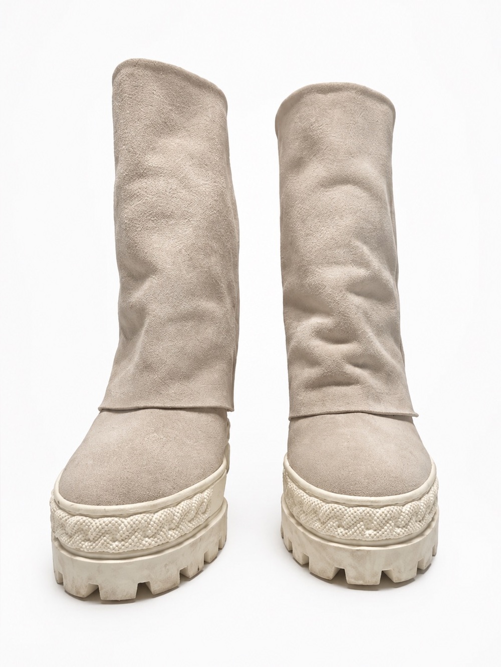 Casadei Light Beige Suede Lace-Up Platform Boots 38EU